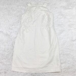 Loft Petite sleeveless embroidered linen blend mini dress in ivory